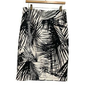 Vintage db Established 1962 Black White Palm Print Stretch Pencil Skirt Sz M